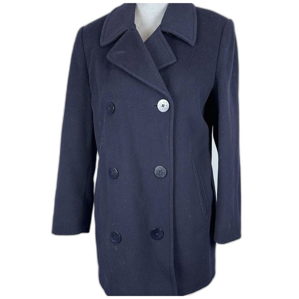 Vintage LL Bean Wool Pea Coat Lined Heavy Navy Blue Womens Petite Small Classic